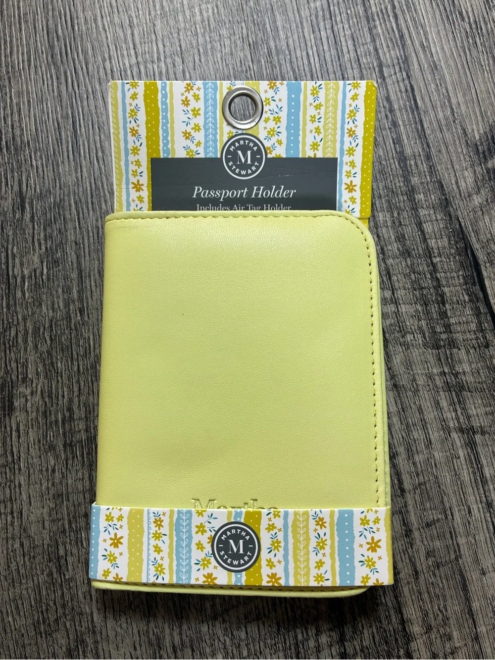 MARTHA STEWART Passport Holder Yellow Travel Wallet Air Tag Card Slots